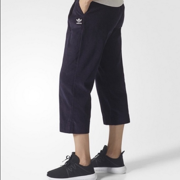 NWT Adidas navy blue corduroy wide leg crop pants - Picture 2 of 11